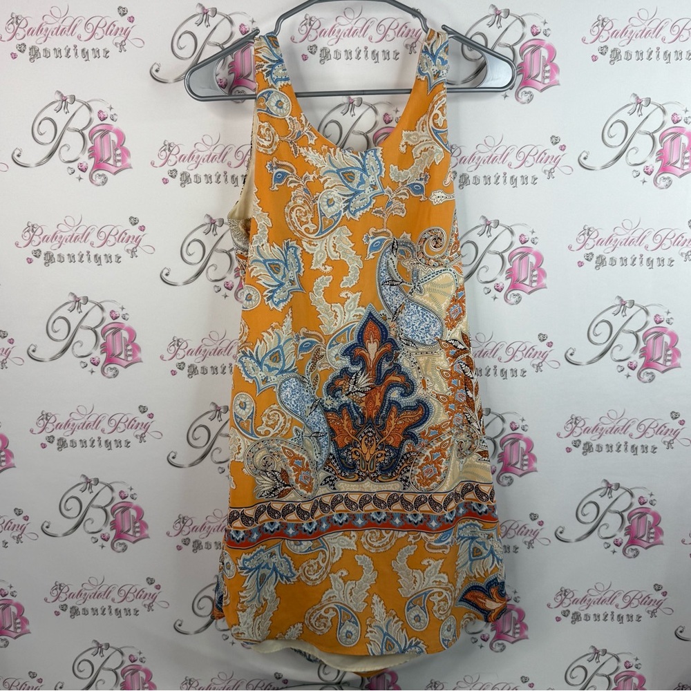 Lila rose dress flowy ornate orange blue white Paisley Print Sleeveless Dress - Picture 2 of 11